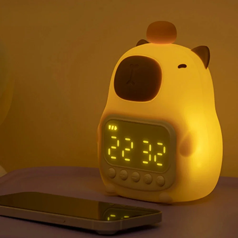 Capybapy Clock Night Light Cute Animal Silicone Lamp Pat Control Light Adjustable Warm Light Christmas Gift for Kid Lovely Decor