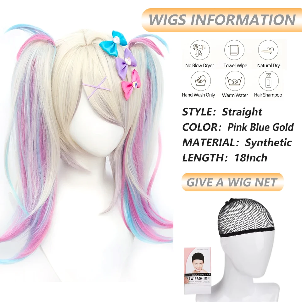 Needy Girl Overdose Cosplay Wig Pink Mix Blue Double Ponytail Cos Wig Heat Resistant Synthetic Hair Halloween Party Costume Wigs