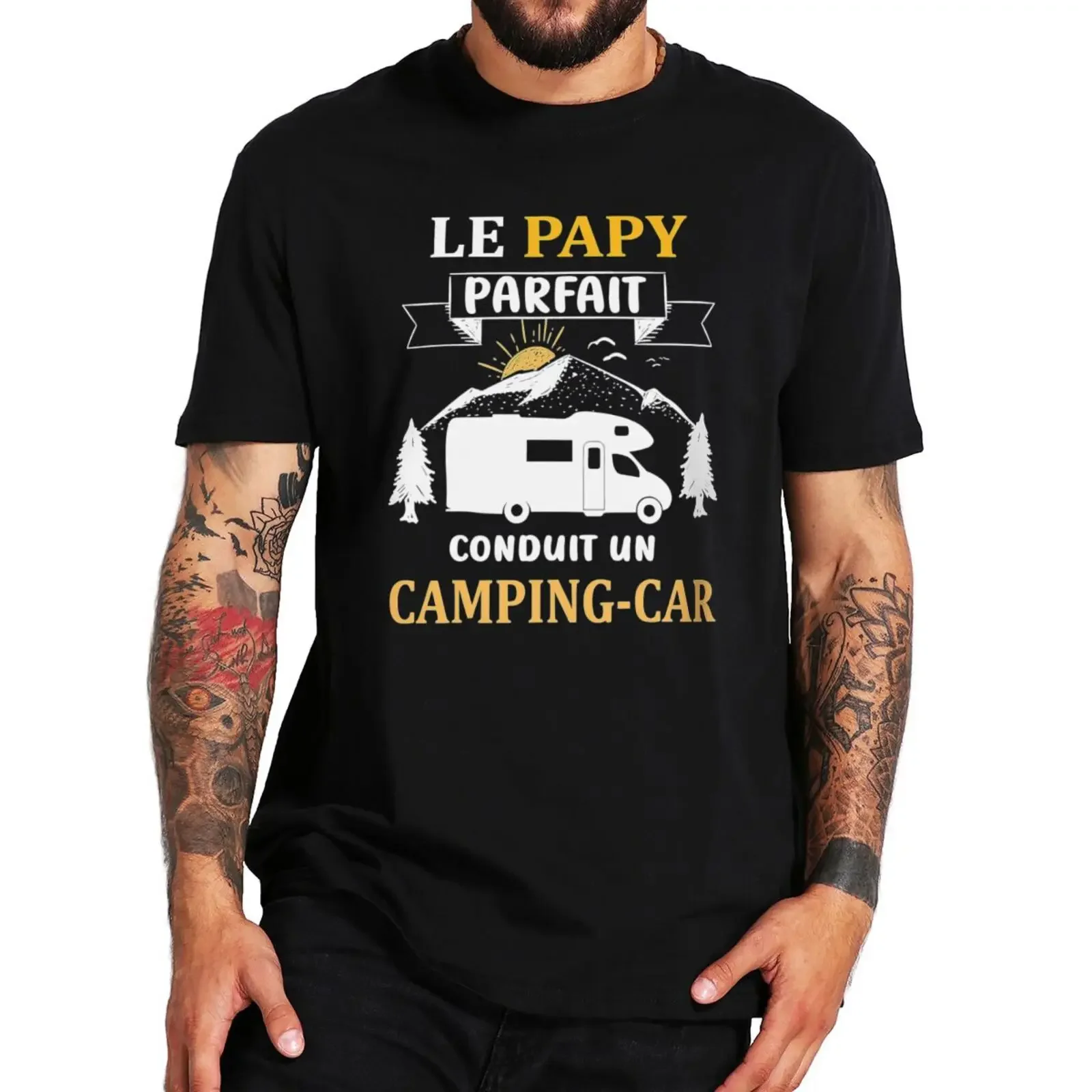 

Perfect Dad Driving Camping Car T-shirt French Grandfather's Day Papa Gift Men Clothing Cotton Soft Casual T Shirts Round Neck