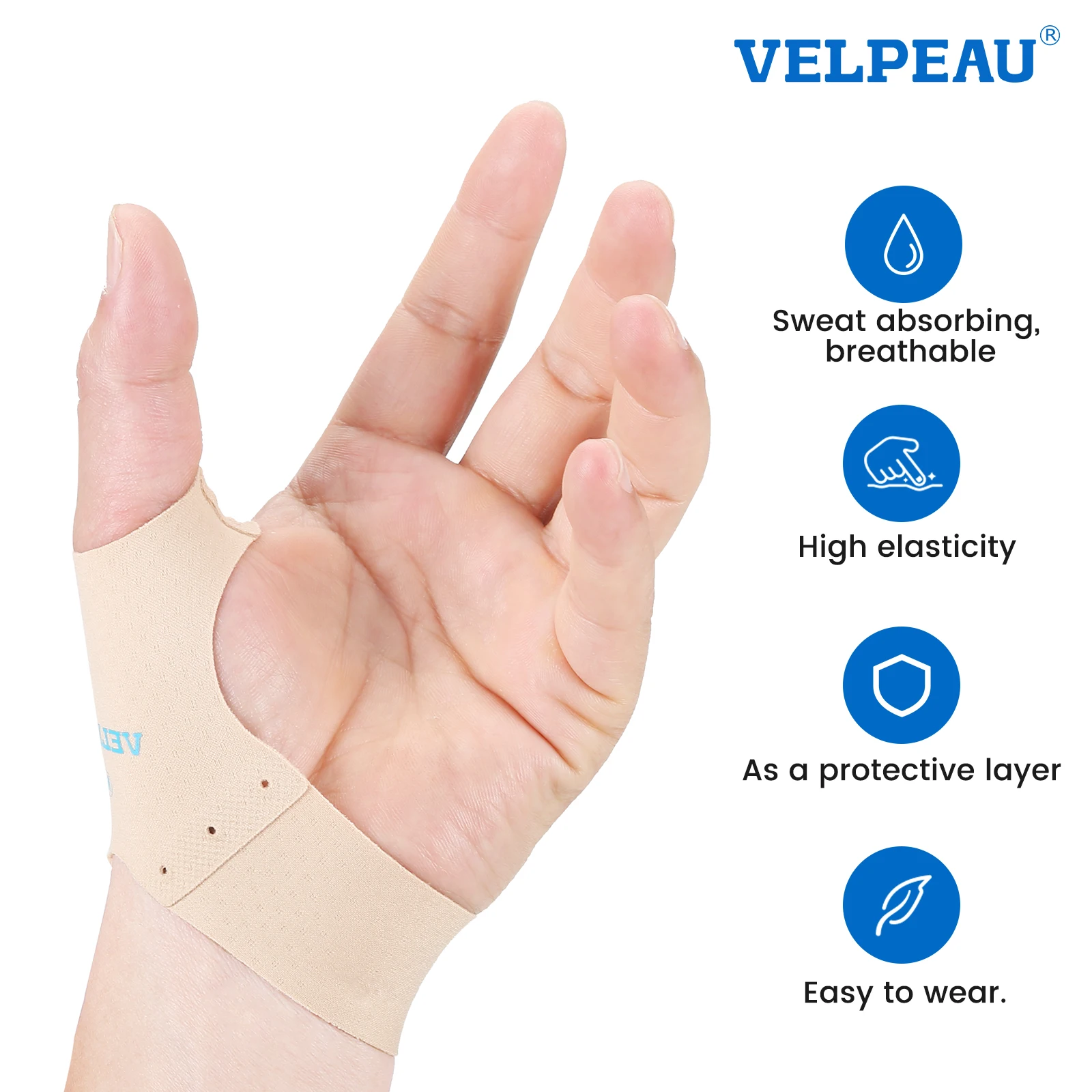 VELPEAU Elastic Thumb Support Brace for Arthritis, Tendonitis Pain Thumb Compression Sleeve Water-resistant and Breathable