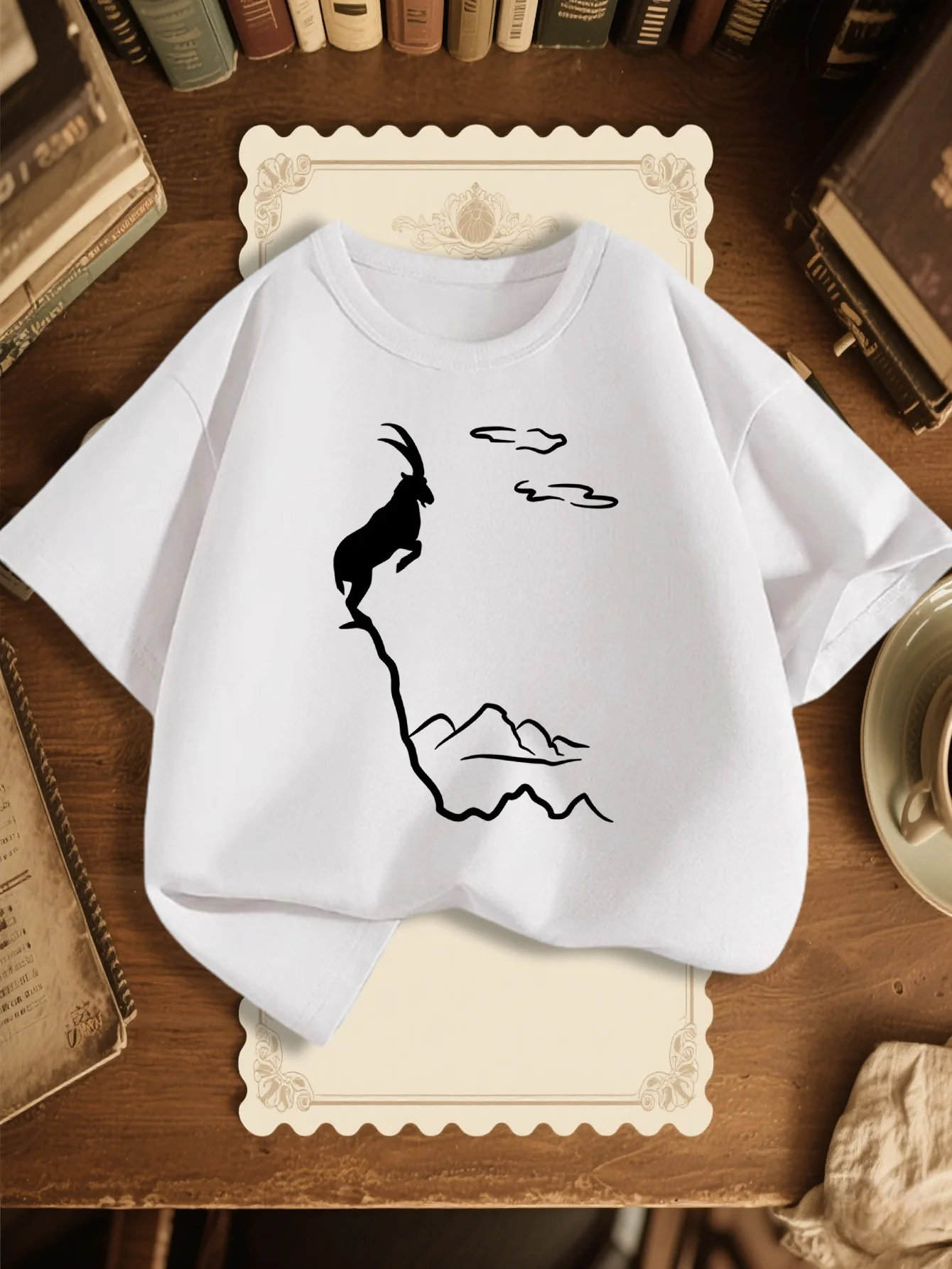 Family Matching T Shirt Mountain Ibex Silhouette Print Boys Girls Cotton Short Sleeve Parent Kid Nature Simple Casual Tops