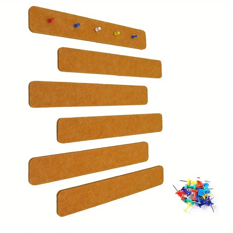 6PCS+35pins Frameless Cork Bulletin Board Strips for Home refrigerator Office Decoration Message Board cork board wall stickers