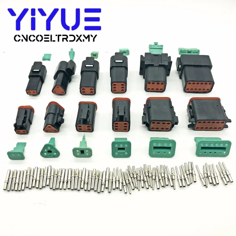 1 Sets Deutsch DT 2 3 4 6 8 12 Pin Male Female Auto Waterproof Connector Automotive Sealed Plug With Solid Pins Size 16-20 AWG