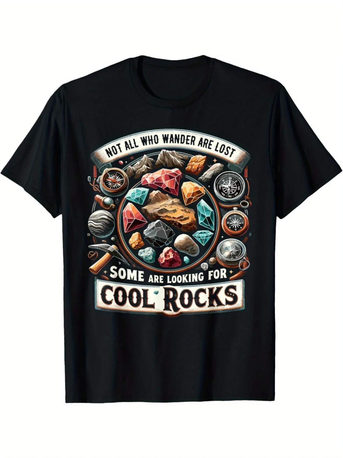 1pc & Vintage Collector T-Shirt - 100% Cotton 180gsm Heavyweight Short Sleeve Tee with Mineral & Gemstone Chart (, Quartz, Mica) - Mining Enthusiast Apparel, Casual Casual Attire, Machine Washable