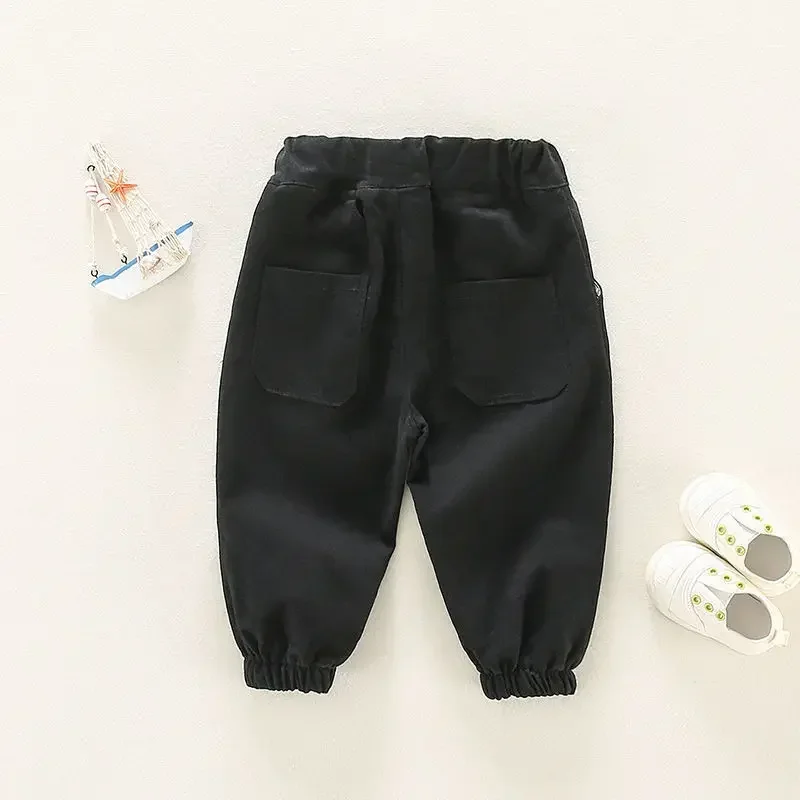 Autumn Solid Fleece Cargo Pants for Boys Casual Sweatpants 1-6Y Young Children Clothing Kids Jogger Winter Girls Sports Trousers