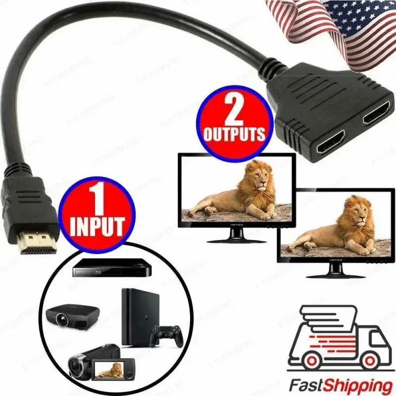 Kompatybilny z HDMI rozdzielacz kabel rozgałęziający 2 podwójny Port Y 1 w 2 na HDTV męski na HDTV żeński 1 do 2 sposób na LCD LED TV HD