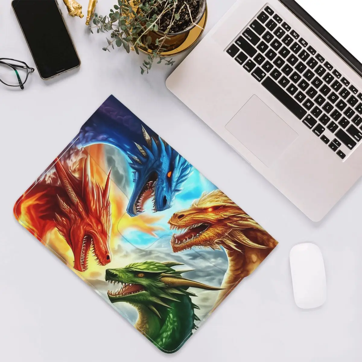 Colorful Mythical Dragon Print PU Leather Horizontal Laptop Sleeve Shockproof Soft Lining Notebook Case 13 Inch