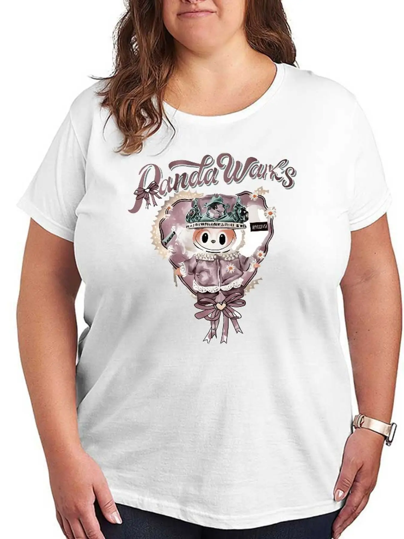 Cute Panda Walks Graphic T Shirt Women Fashion Stretchy Tops Plus Size Aesthetic Short Sleeve Casual Loose Tees Summer Clothes