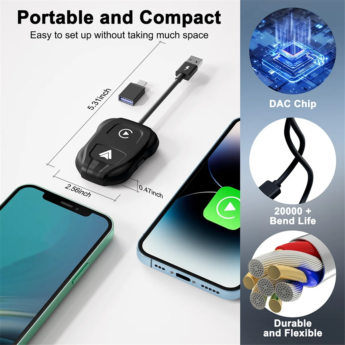 Car Upgrade Wireless CarPlay and Android Auto 2 in 1 Adapter WiFi Smart Dongle for Converting Factory Wired to Wireless