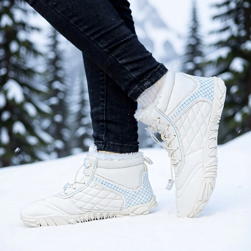 Barfuß-Wanderstiefel für Herren und Damen, warmer Zero Drop-Schneestiefel zum Hineinschlüpfen, breite Zehenbox-Stiefeletten, minimalistisch wasserdicht