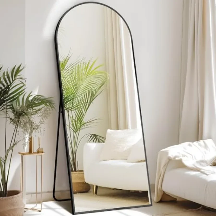 

64x21 Arched Full Length Mirror for Bedroom Living Room Cloakroom, Aluminum Alloy Thin Frame, Black, Lightweight Leaning Standi