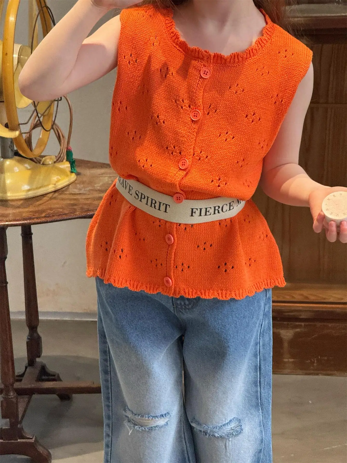 

Children Clothing Kids Casual Knitting Vest Spring 2026 New Style Solid Color Hollowed-out Knitted Sweaters Sleeveless Tops