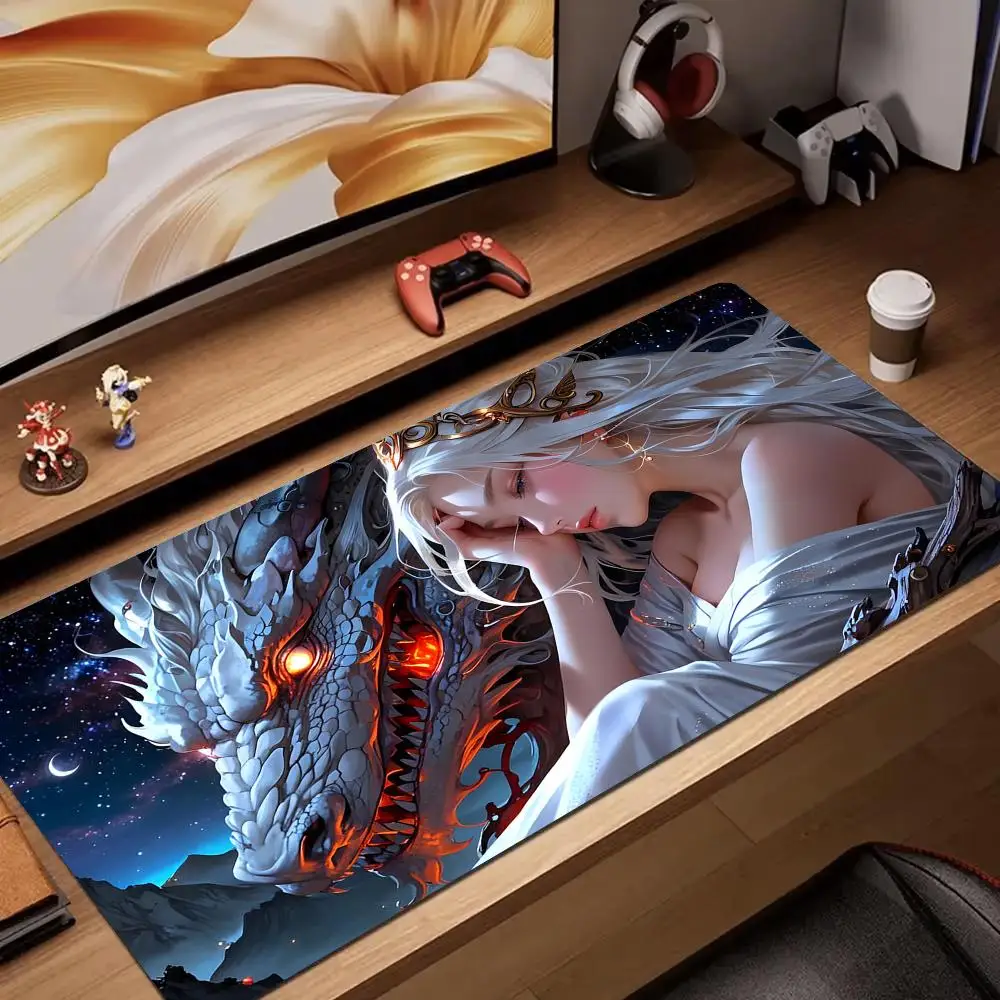 

Starry Dragon and girl Mouse Pad rubber anti-slip Desk Mat pc accessories Gaming mat keypad mousepad suitable for work and game