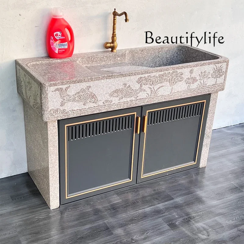 N69 Outdoor courtyard wash basin with rubbing board granite pool marble laundry pool integrated wash basin