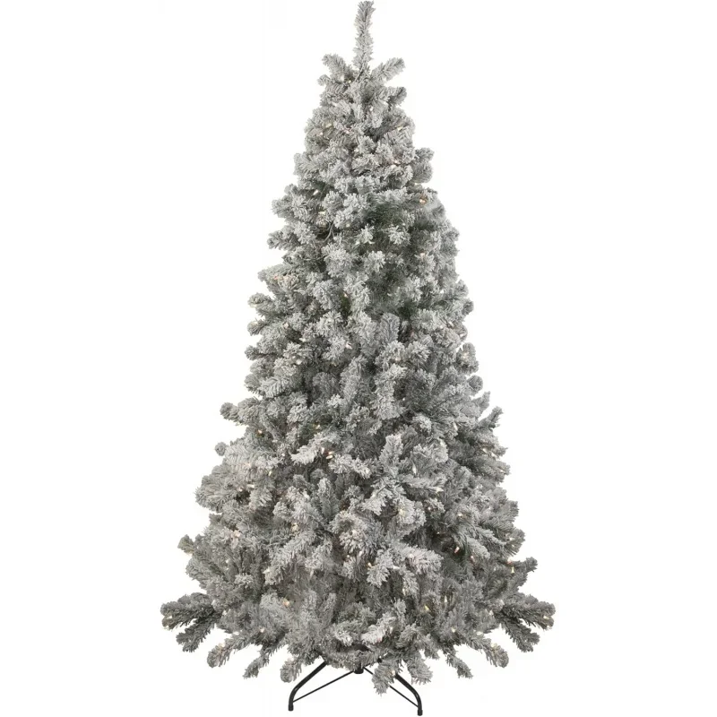 Pre-Lit Flocked Madison Pine Medium Artificial Christmas Tree Clear Lights, 6.5', Green