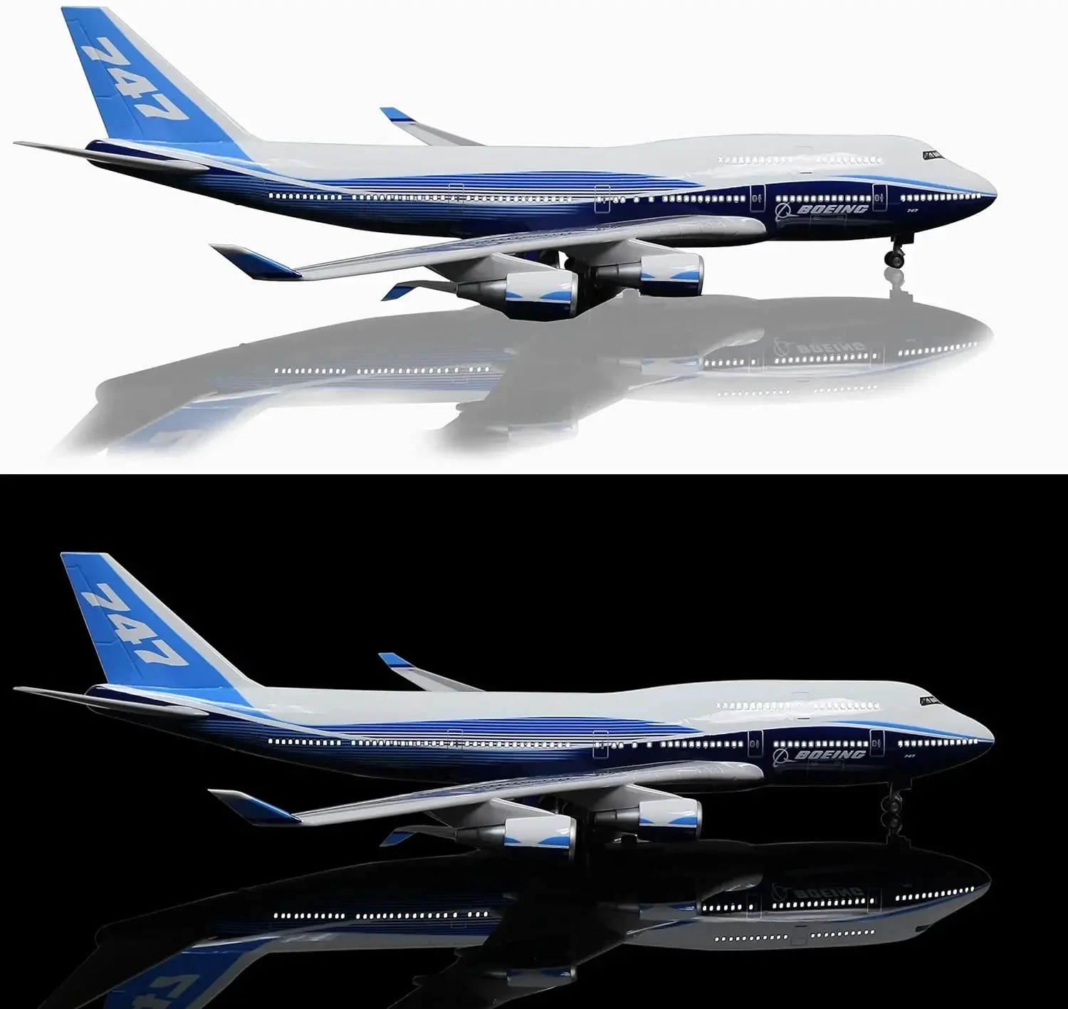 2024 New 1:160 Scale Large Model Airplane Boeing 747 Plane Models Diecast Airplanes with LED Light for Collection or Gift Deocr