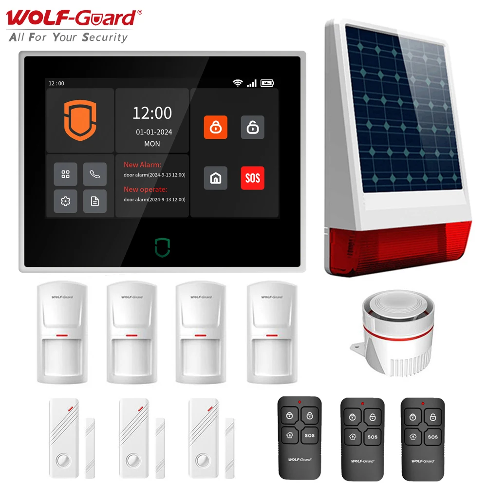 Seven Inch Smart Life 4G GSM WIFI ABS Big Touch Burglar Alarm System IP Camera 100-200m Range Motion Sensor