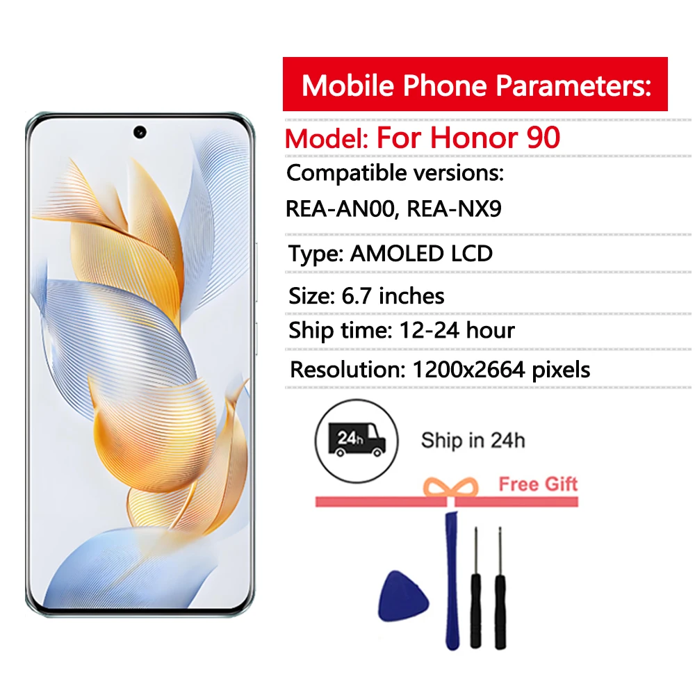 New AMOLED Display For Huawei Honor 90 LCD Display Touch Screen Digitizer Assembly For Honor 90 REA-AN00 LCD Display Replacement