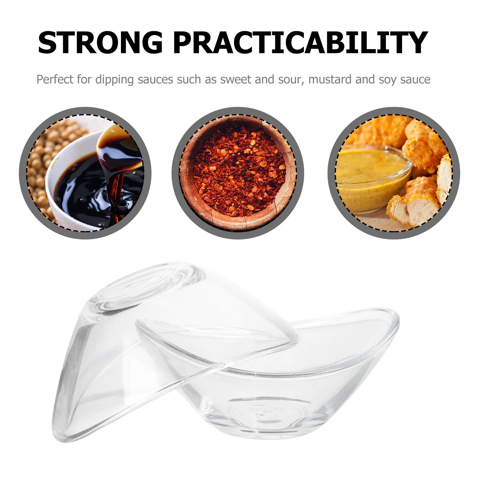 

2Pcs Sauce Bowls Glass Kitchen Ingot-Shaped Light Portable Plates for Soy Sauce Seasoning Flavor Food Containers