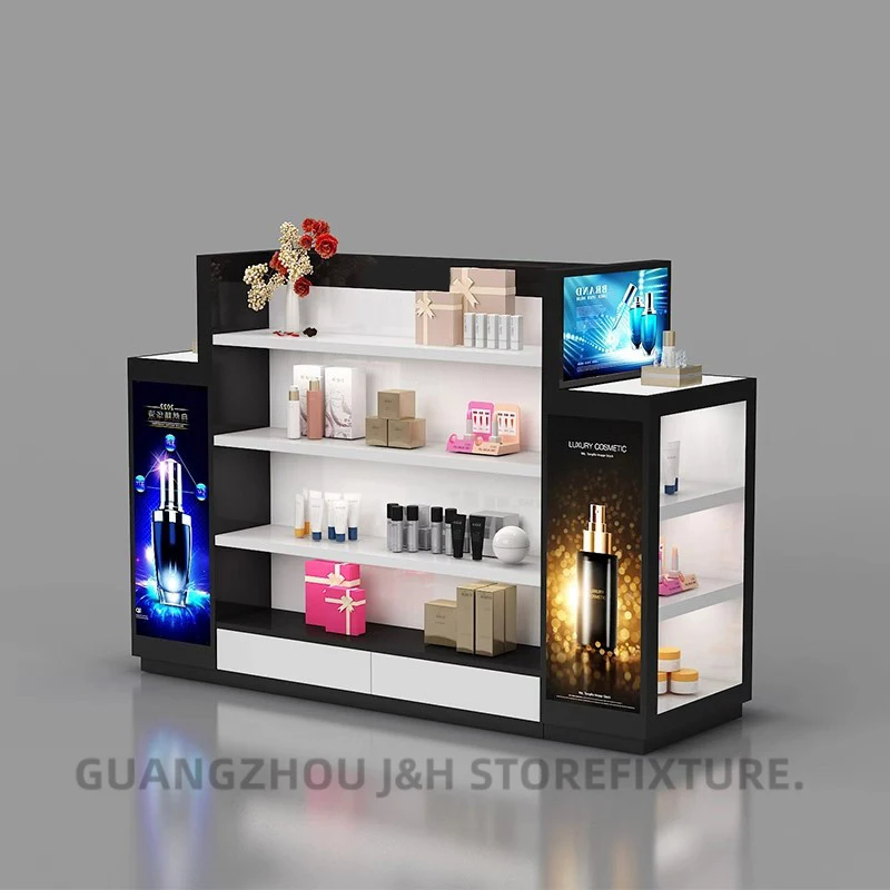 ระบบชั้นวางสินค้าแบบกอนโดลาไม้สมัยใหม่ ชั้นวางสินค้าแบบกอนโดลาไม้ ชุดชั้นวางสินค้าแบบเกาะสำหรับเครื่องสำอาง