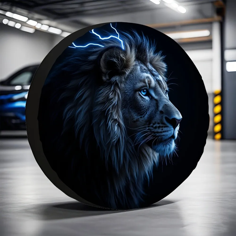 

Electric Blue Lion Tire Cover Durable Polyester Spare Wheel Protector For Outdoor Use