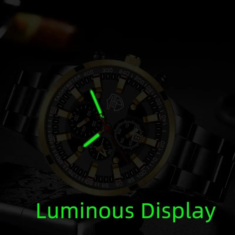 Luxury Men\'s Casual Fashion Business Gold Needle Digital Steel Band Quartz Watch Calendar Designed For Successful Men Classic