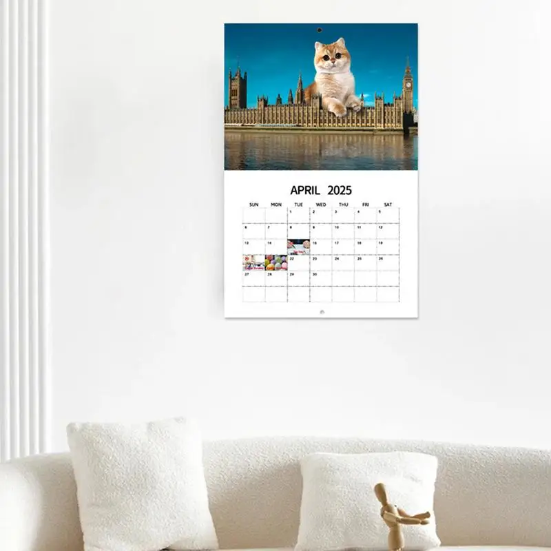 Imagem -06 - Cat Monthly Wall Calendar Interessante Grande Cats Terra Edifícios Icônico Vertical Calendário Praça da Parede 2025