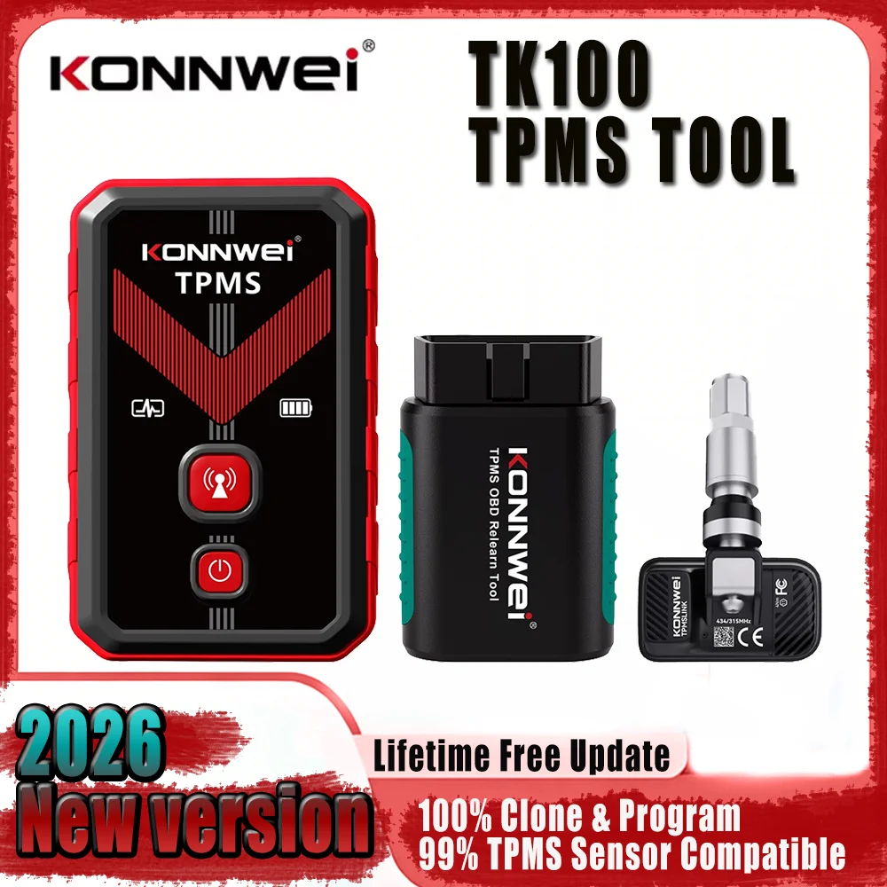 Программатор датчиков давления в шинах KONNWEI TK100 TPMS, активатор датчиков давления в шинах 315/433 МГц, OBD-устройство для перепрограммирования TPMS, пожизненные бесплатные обновления для всех автомобилей