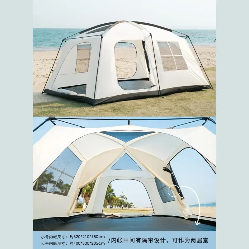 Large Outdoor Double Layer Thickened Camping Tent Two Bedrooms One Living Room Family Multi Person Group Shelter