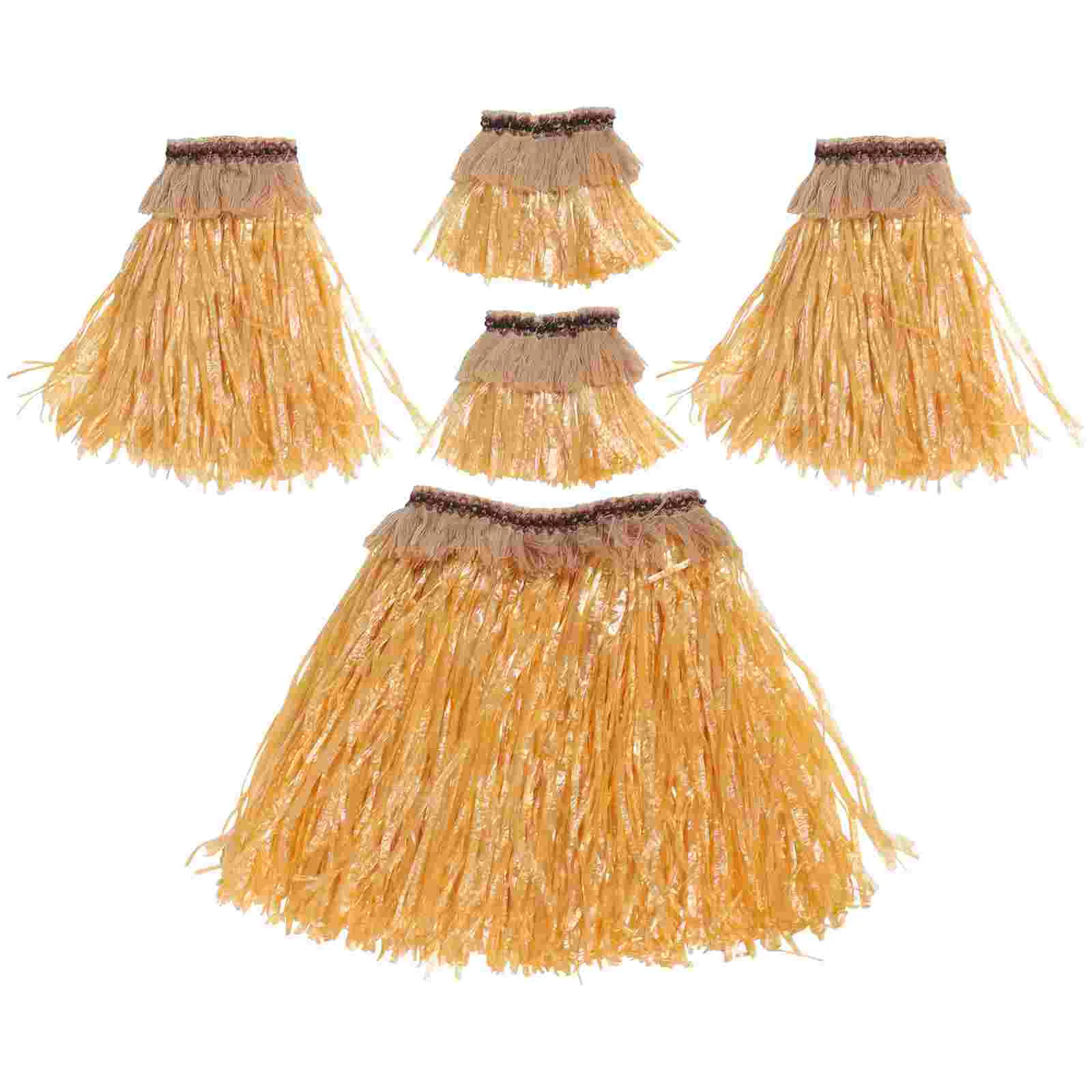 5pcs Hawaiian Fancy Grass Skirt Set Arm and Leg Bands Costume Elastic Costume Party Accessory (Straw Color)