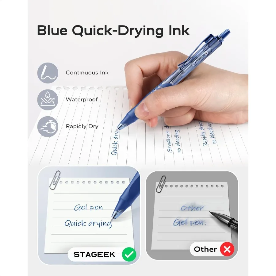 12 Pak Pena Gel Biru Pena Tinta Biru Cepat Kering 0.5Mm Pena Tulis Halus Dapat Ditarik Titik Halus untuk Menulis Jurnal Gel Busin