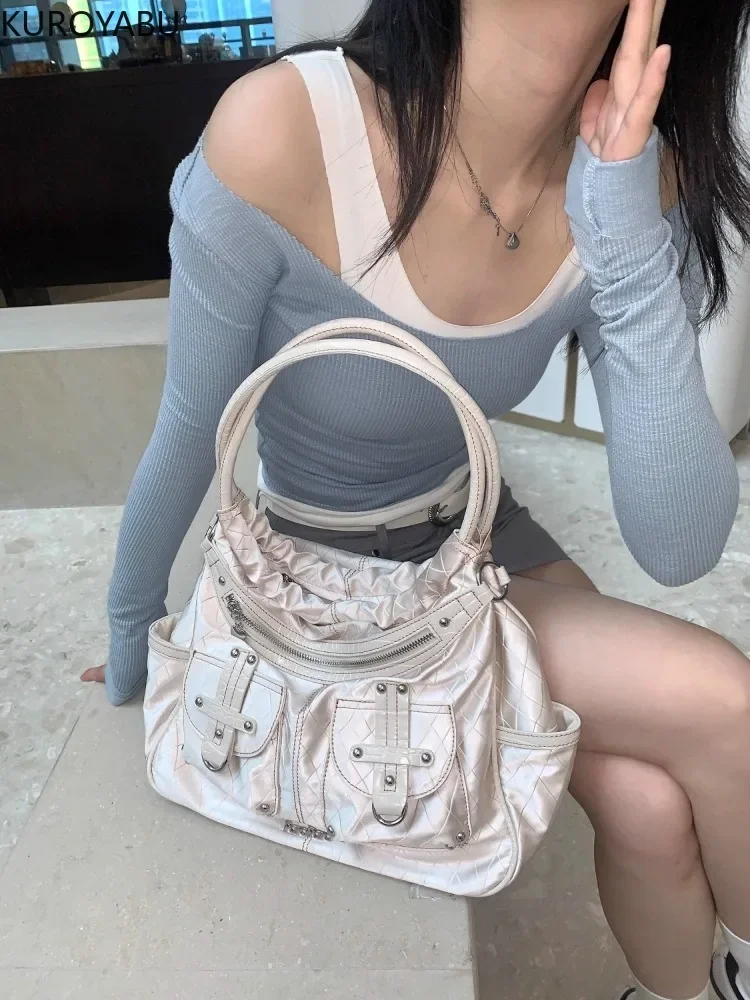 Harajuku Y2k Shoulder Bag Female Pleated Leather 2023 New Arrive Tote Bag Multi-pocketed Large Capacity Handbag Bags for Women