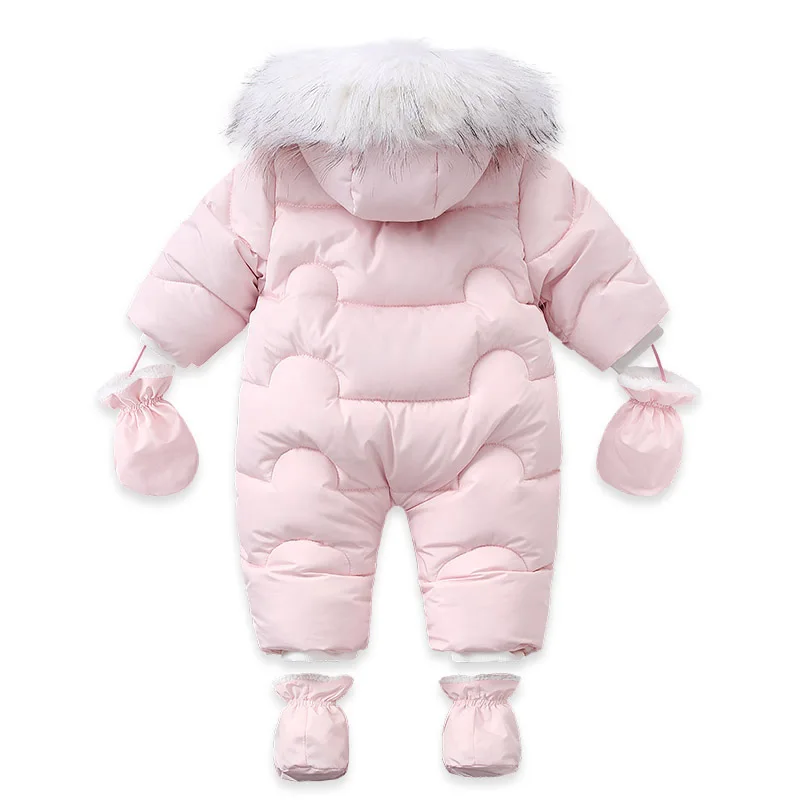 AYNIGIELL 2024 Winter Newborn Thickening Jumpsuit Built-in Wool Hooded Down Romper Baby Boys and Girls Warm Snowproof Overalls