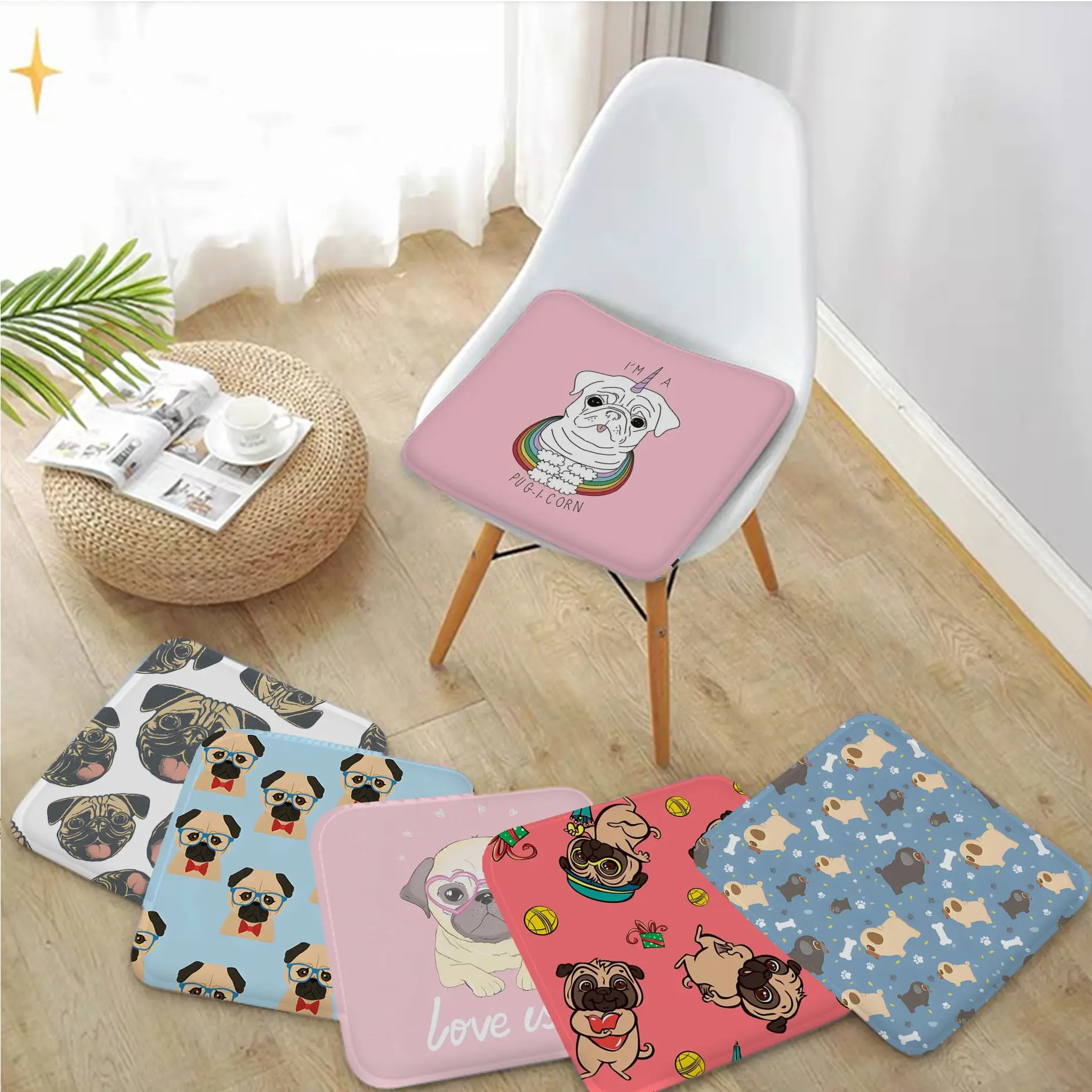 Pug Dog Cushion Mat European Chair Mat Soft Pad Seat Cushion For Dining Patio Home Office Indoor Outdoor Garden Decor Tatami