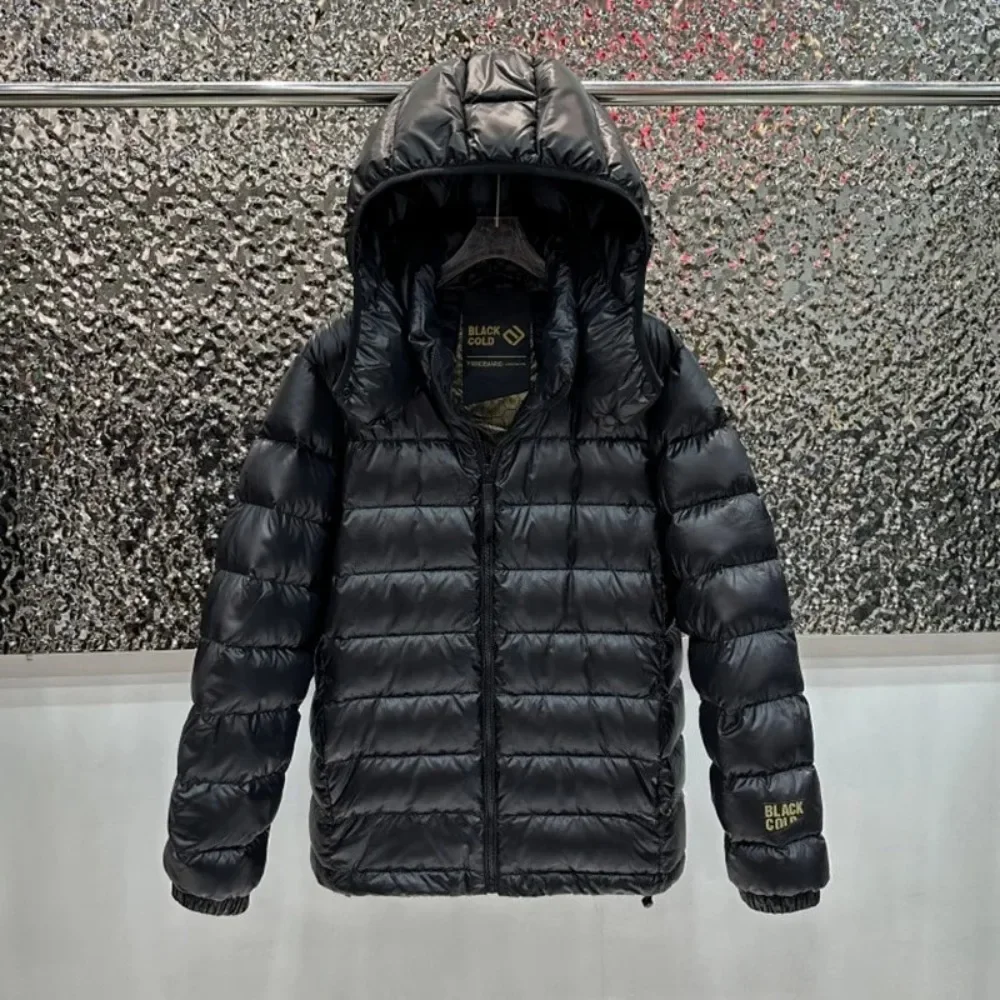 Short Hood 90% White Duck Down Black Glossy Coat New Winter Warm Lightweight Puffer Jacket for Women with Oversized Down Jacket