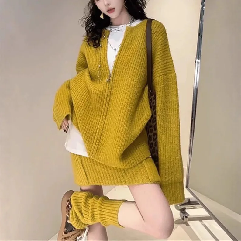 

Hot Selling Casual Suit: Lazy Sweater, Women's Autumn Temperament, Knitted Skirt, Two-Piece Set