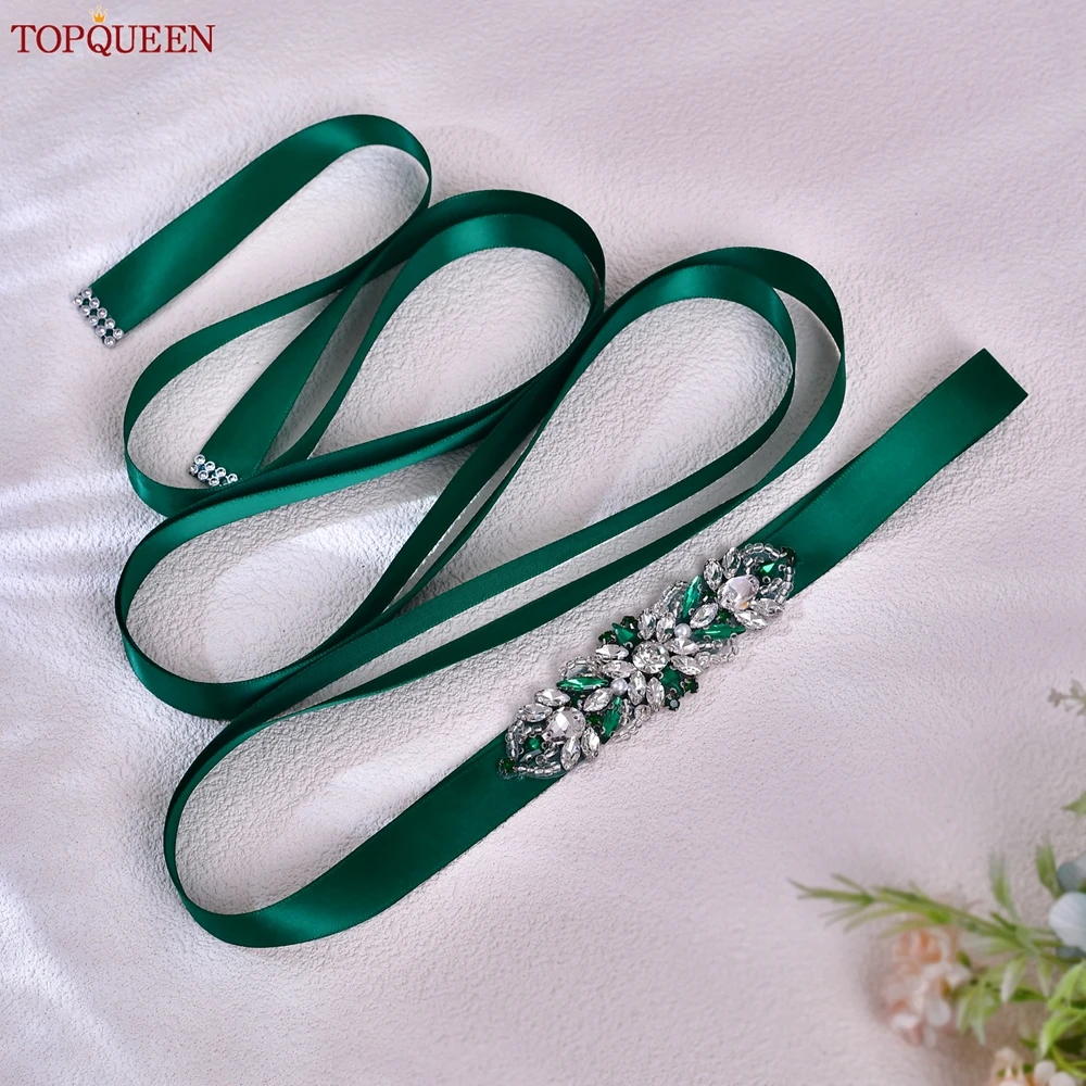 TOPQUEEN-Cinturón de cinta hecho a mano para vestido de noche, joyería pequeña para banquete de boda, cinturón de S337-KL