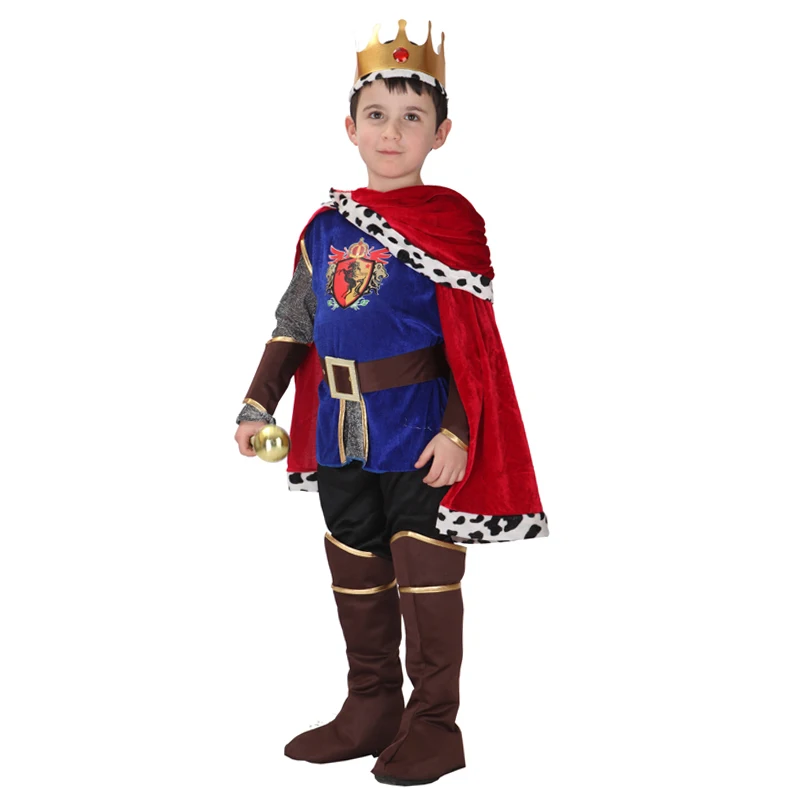 Halloween Children Fantasia Infantil Cosplay Purim Costumes The King Prince Costume with Crown