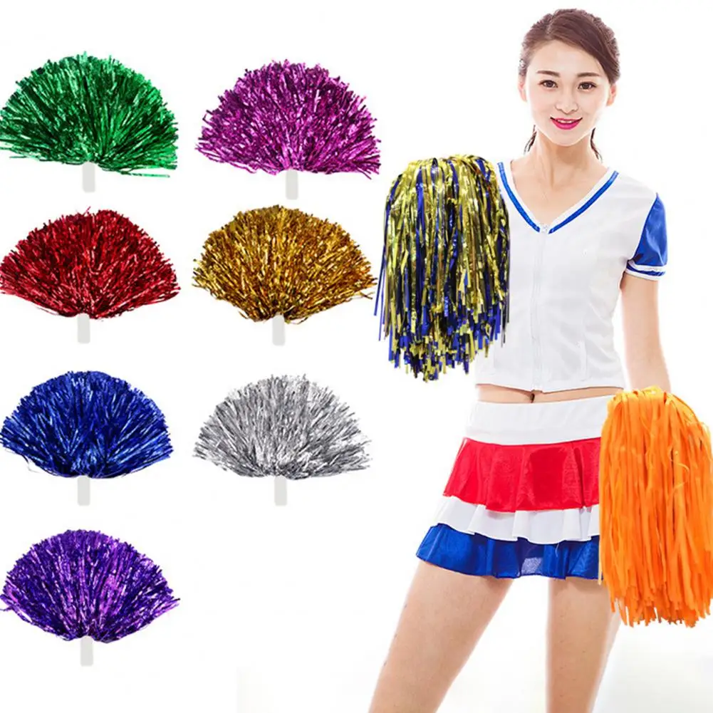 18Pcs Cheerleading Pom Poms Metallic Foil Plastic Pom Poms Handle Colorful Color Cheering Squad Hand Flower Party Supplies