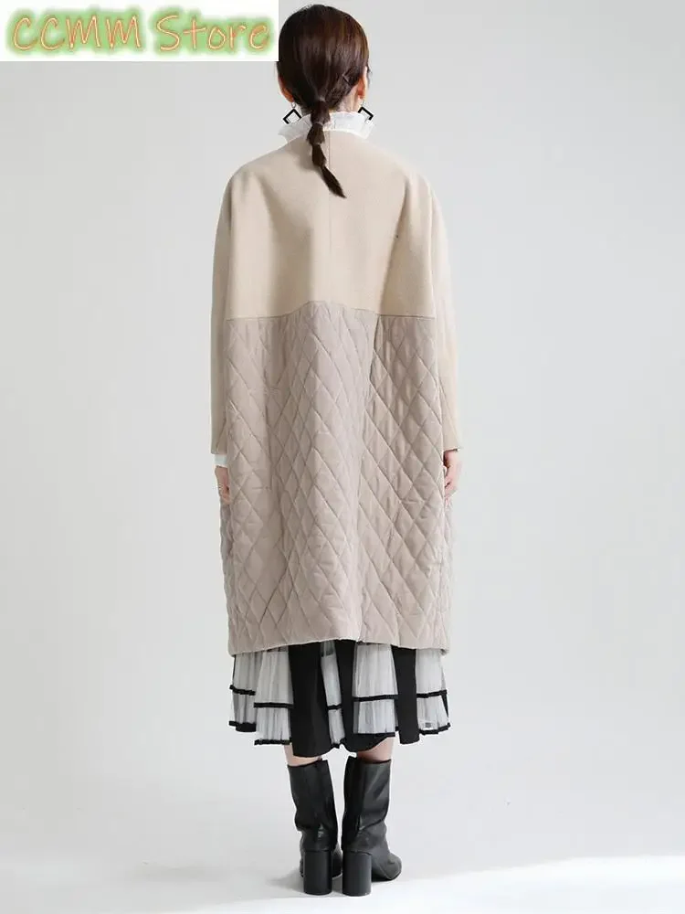 Apricot Warm Big Size Long Cotton-padded Coat Long Sleeve Loose Fit Women Parkas Fashion New Autumn Winter