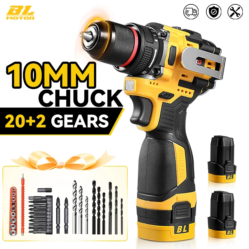 

2 IN 1 16.8V Brushless Electric Drill 3 Speed 80NM Cordless Screwdriver Percussion Drill Lithium Ion Battery DIY Home Power Tool
