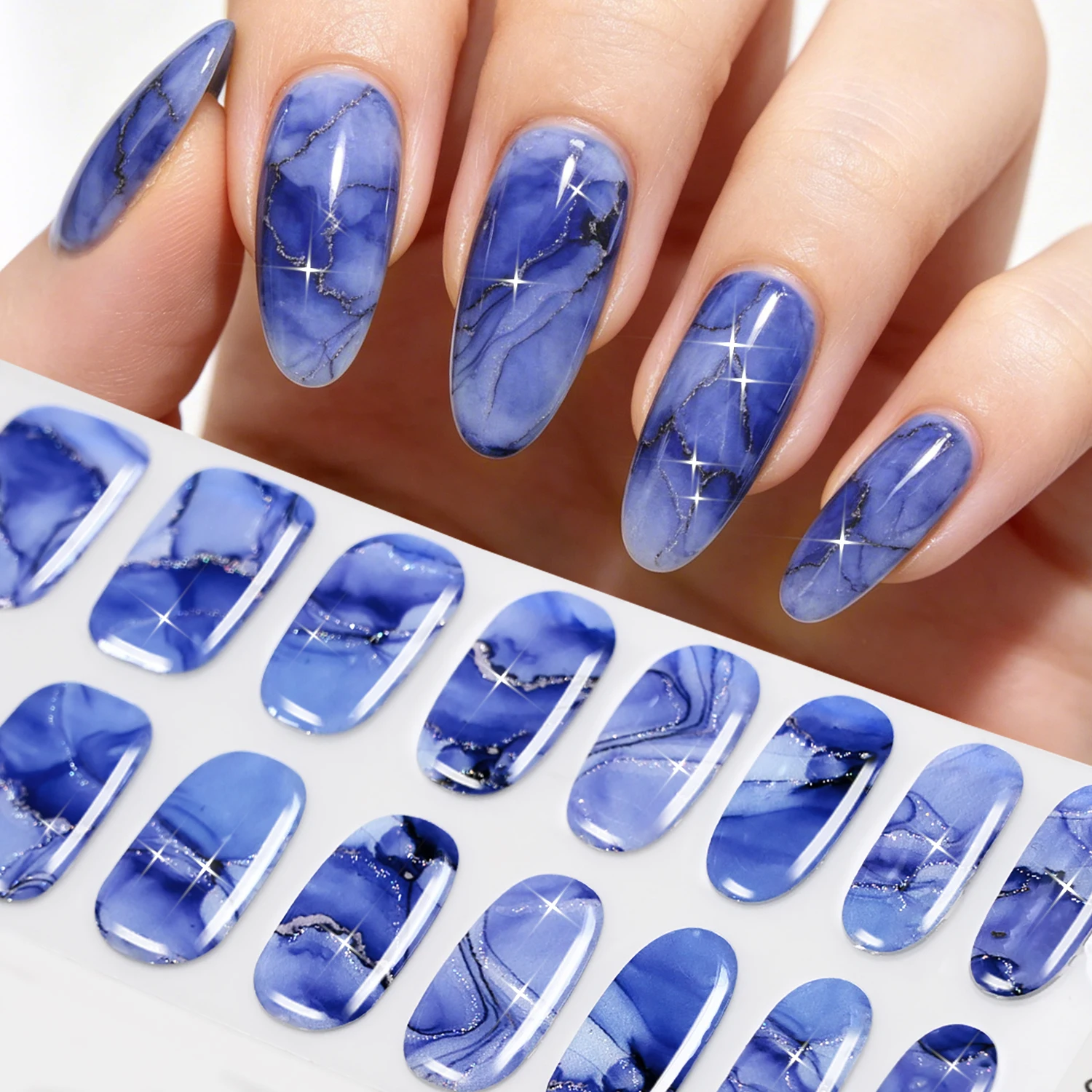 16 Tipps für Aquarell-Smudge-UV-Nagellackstreifen, Backfreie 3D-Glitzer-Marmor-Vollabdeckungs-Nagelstreifen, Selbstklebende Maniküre-Aufkleber – Detail 10