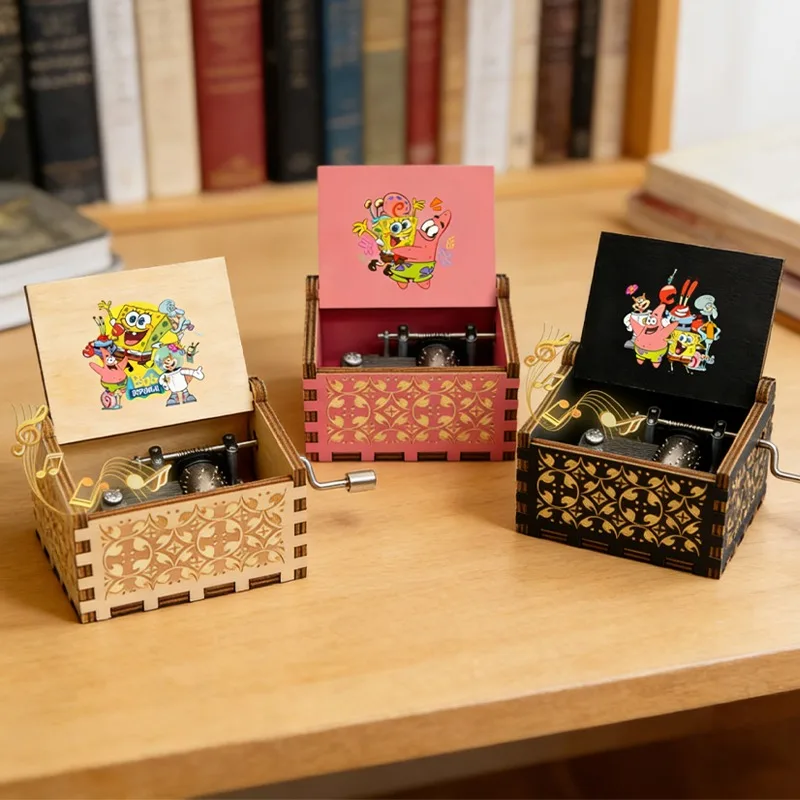 

SpongeBob SquarePants "you Are My Sunshine" Music Box Cute Mini Hand Crank Music Boxes Cartoon Pattern Print Toy Party Gifts New