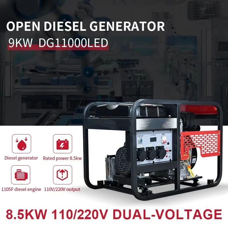 Open Frame 10KVA 8.5kw Single Cylinder  Generator Recoil/Electric Genset ATS Options 50/60Hz Frequency 220V Single/Three