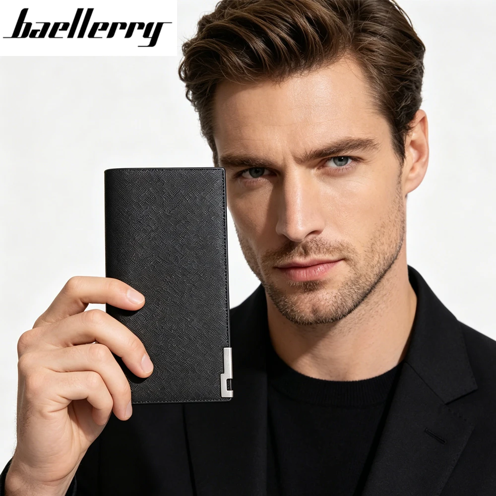 1Pcs-Baellerry Men's Ultra-Thin Long Wallet, Pu Leather Bifold Wallet, Business Casual Men's Wallet, Portable Travel Wallet for Boyfriend