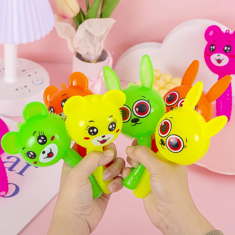 Luminous Handle Rabbit Bear Squeezing And Calling Toy Music Stick Rattle Toet Kerincingan Bunyi Dan Nyala Ada Lampu Rubber Stick