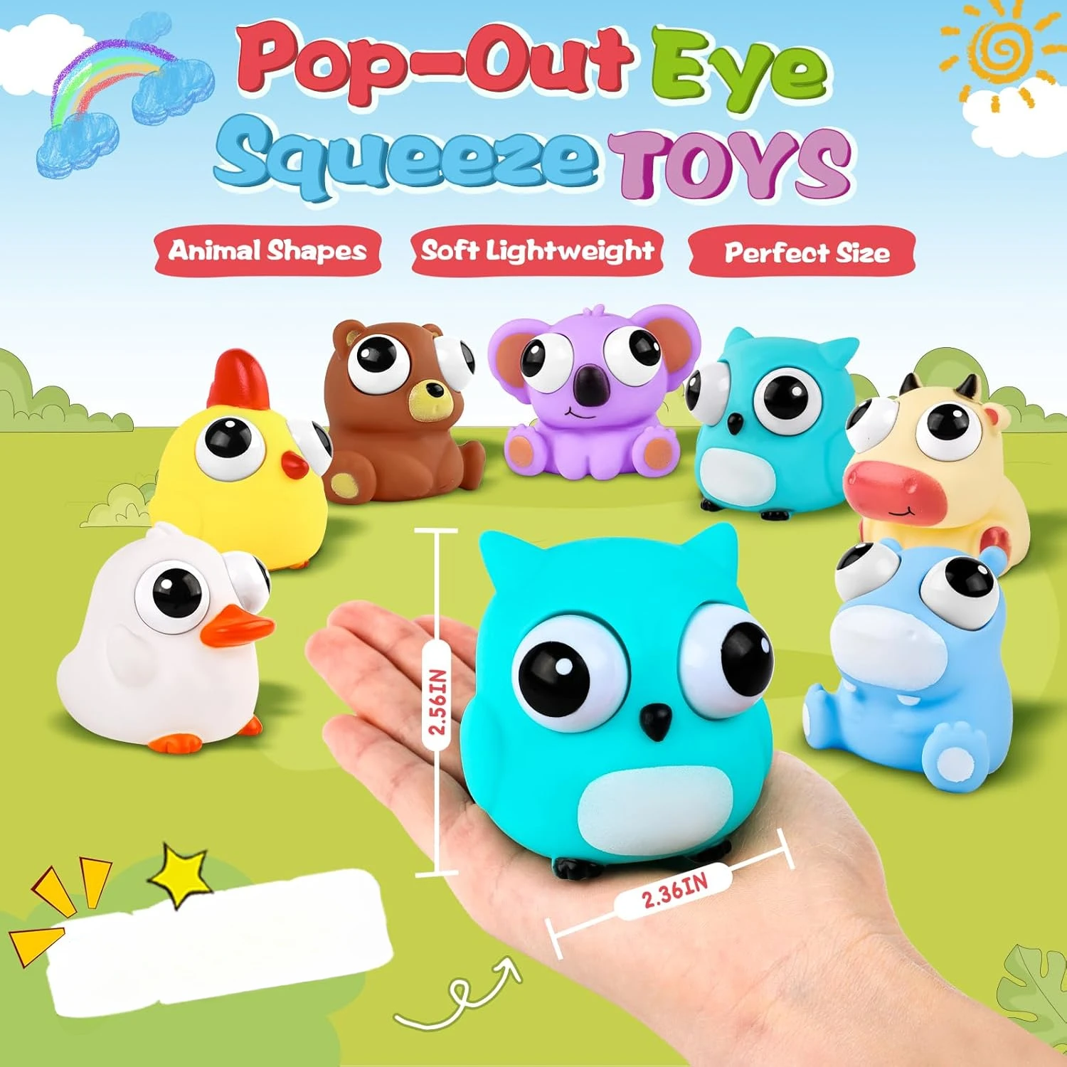 Animal Squishy Fidget Toys Cute Squishies Toys for Kids Adults Pop Out Eyes Toy Popping Eye Stress Relief Toy Party Favors