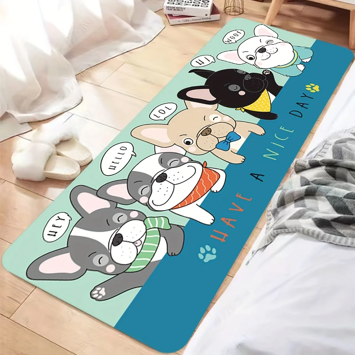 Cartoon French Bulldog Puppy Non Slip Door Mat Floor Mat For Entryway Bathroom Kitchen Living Room