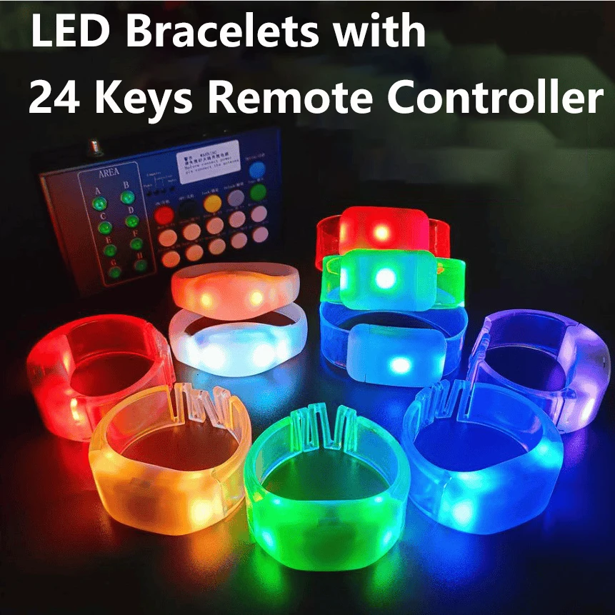 

100/1000PCS Customized LED Silicone TPU Bracelets With 24Keys 400 Meters 433.92MHz Remote Control Wristbands Party Wedding Event