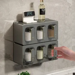 Kitchen Spice Rack Organizer Sugar Salt Shaker Seasoning Container Jar Kitchen Storage Spice Box 3-Grid Household Condiment Case